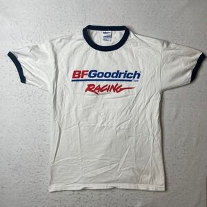 M&O Knits BFGoodrich Racing Tires Ringer T-Shirt Mens Medium White Blue Graphic